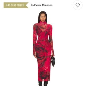 Red and Black Rose Print Turtleneck dress